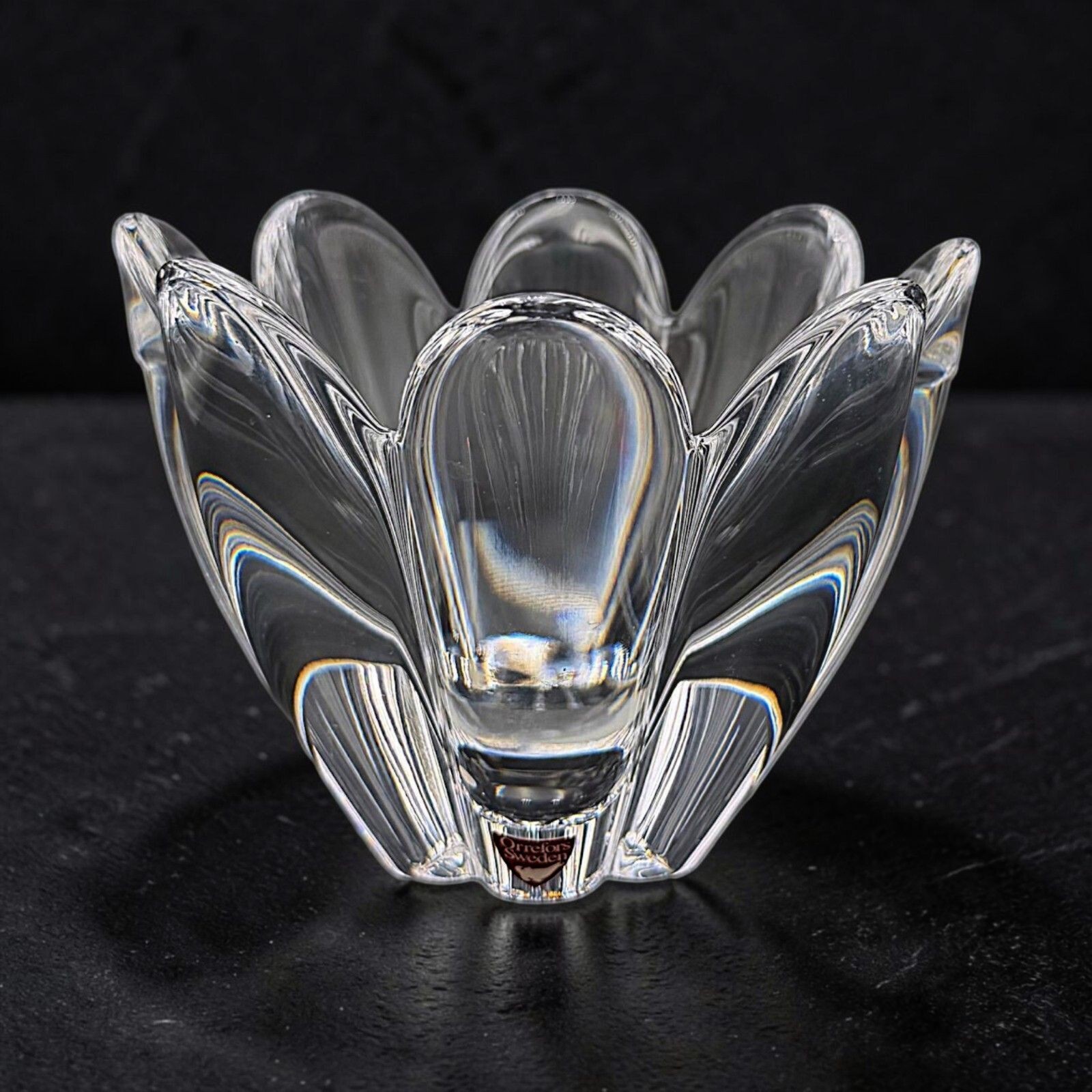 Vintage Orrefors Lily Crystal Flower Bowl Olle Alberius Signed Sweden 4