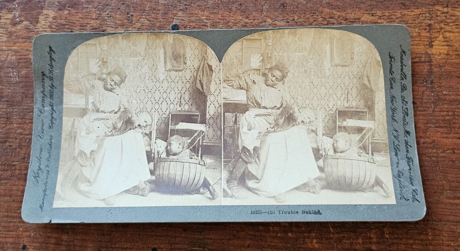 Trouble Behind Spanking Stereoview Card 1902 Black African American Keystone 3D
