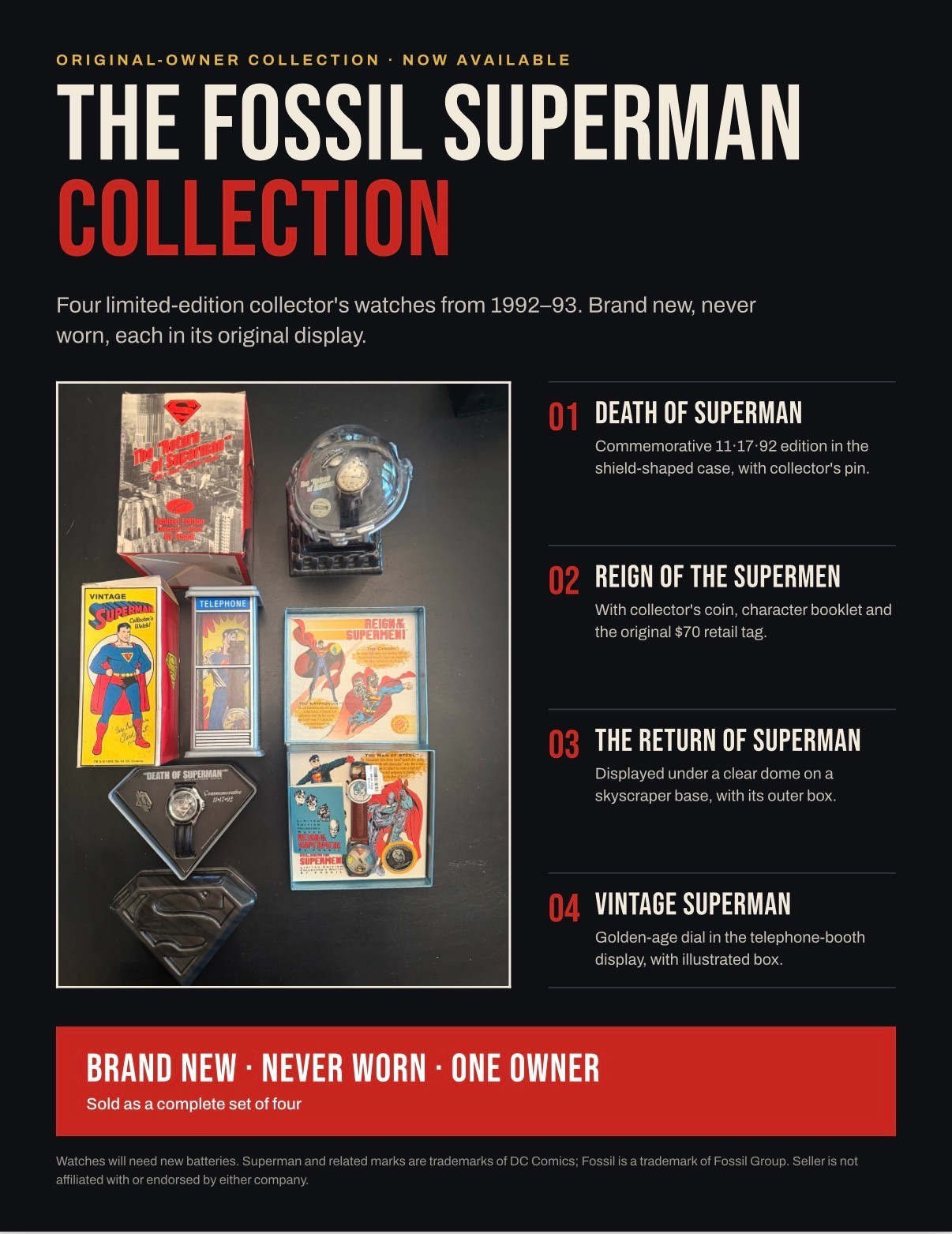 VTG 1993 Authentic Fossil Superman Watch Limited Edition Collection NEW READ VTG 1993 Authentic Fossil Superman Watch Limited Edition Collection NEW READ