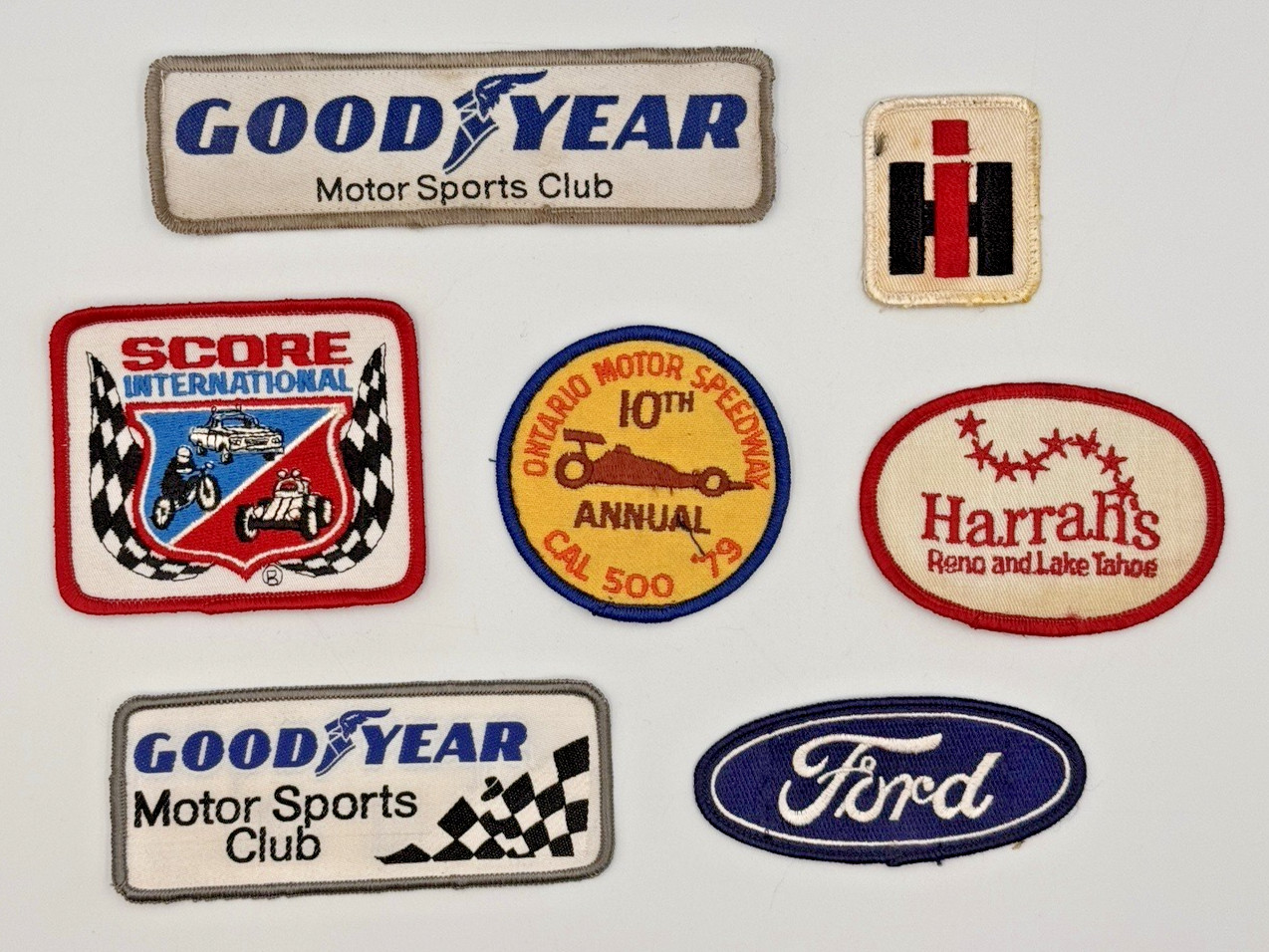 Lot Of 7 Vintage Automotive Patches Goodyear SCORE Cal 500 Ford Harrah\'s