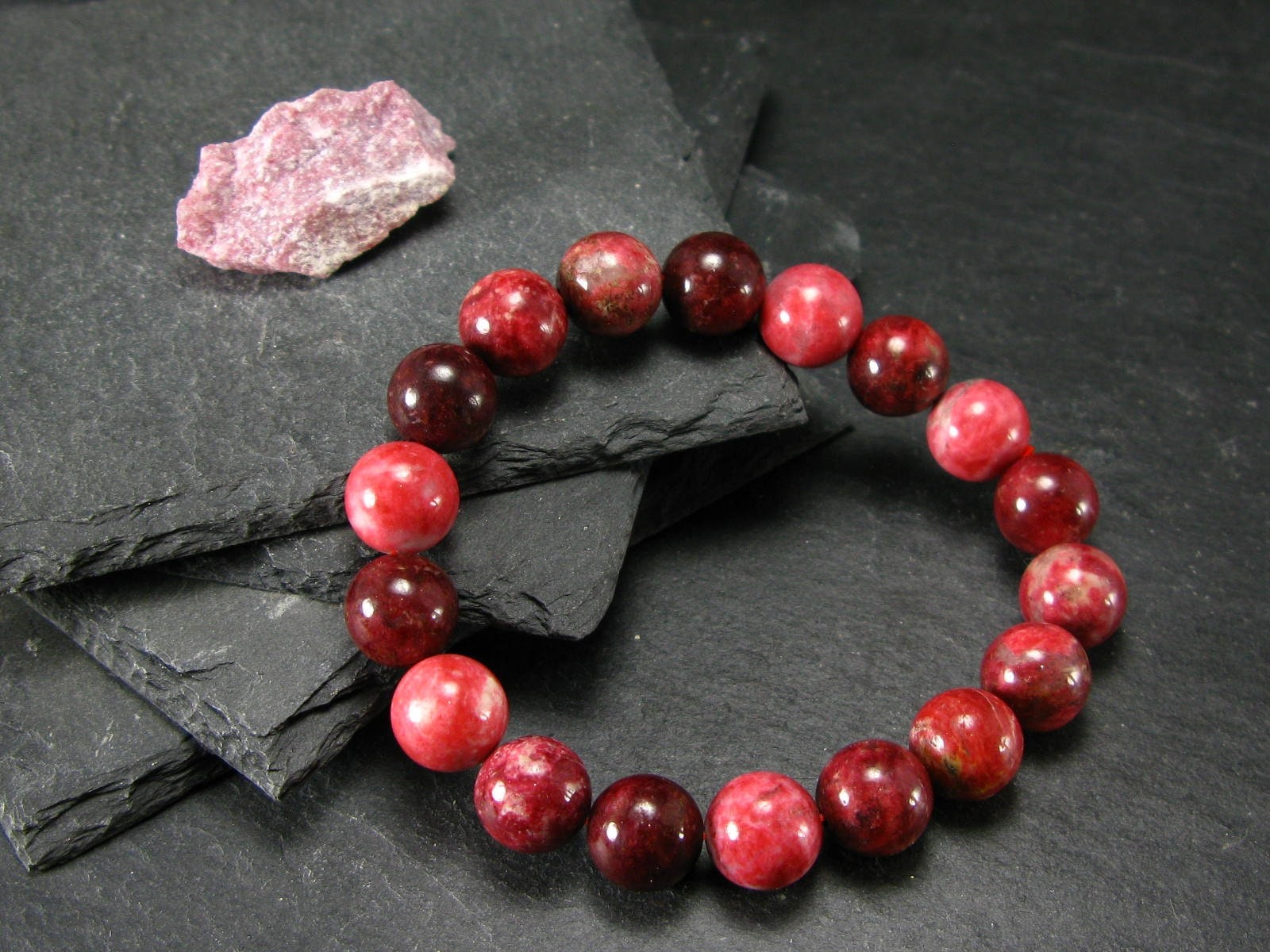 Thulite Genuine Bracelet ~ 7 Inches ~ 10mm Round Beads