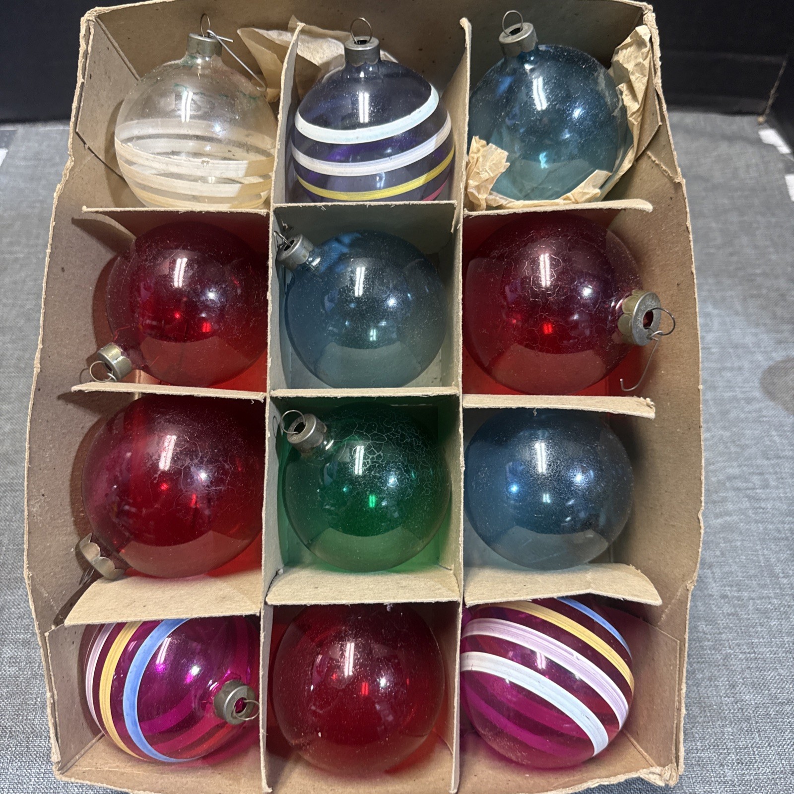 12 Vintage Unsilvered Glass Christmas Ornament 3” 12 Vintage Unsilvered Glass Christmas Ornament 3”