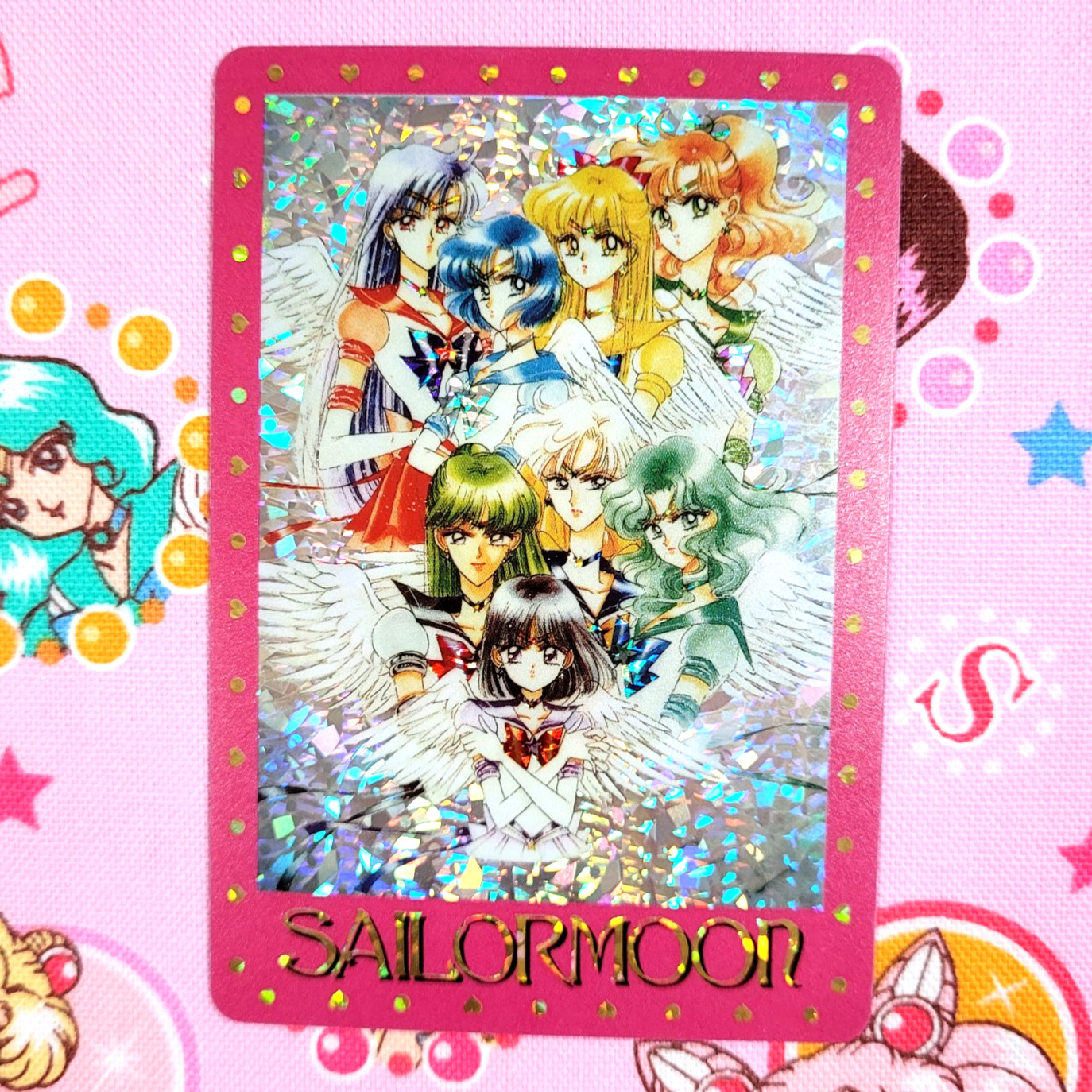 Sailor Moon Prism Sticker Card - Manga Art Pink Border Inners Outers Wings