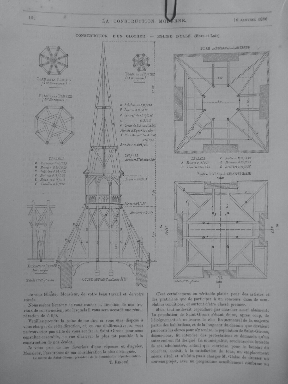1886 ARCHITECTURE CONSTRUCTION BELL TOWER CHURCH OF OLLE