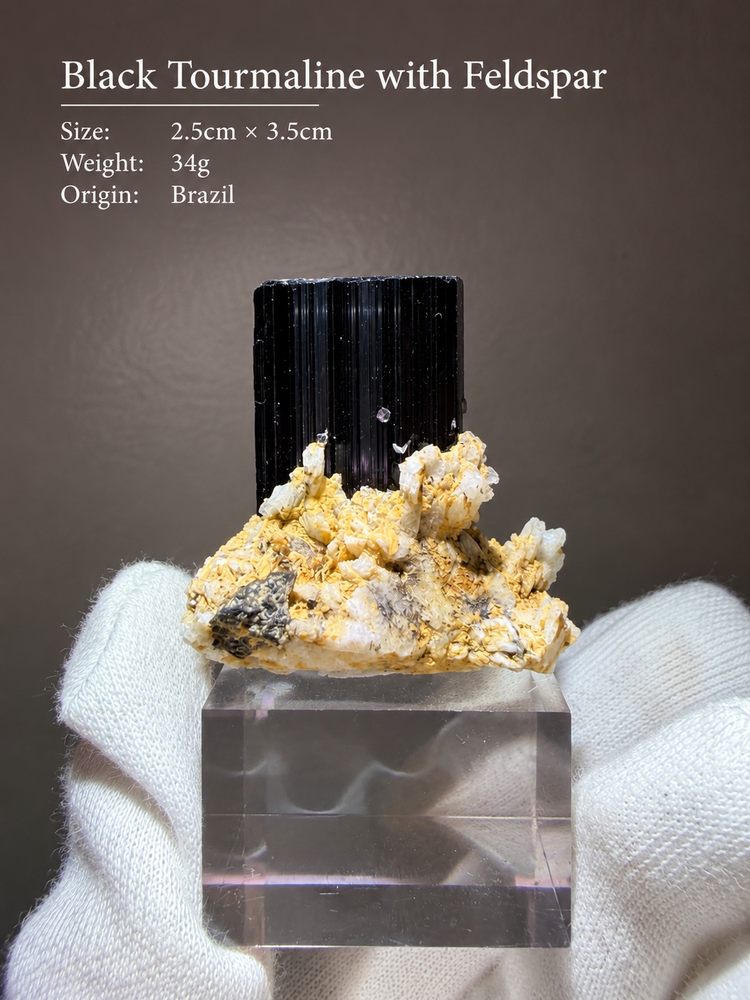 Brazil Black Tourmaline Schorl with Feldspar Mineral Specimen 2.5×3.5cm 34g