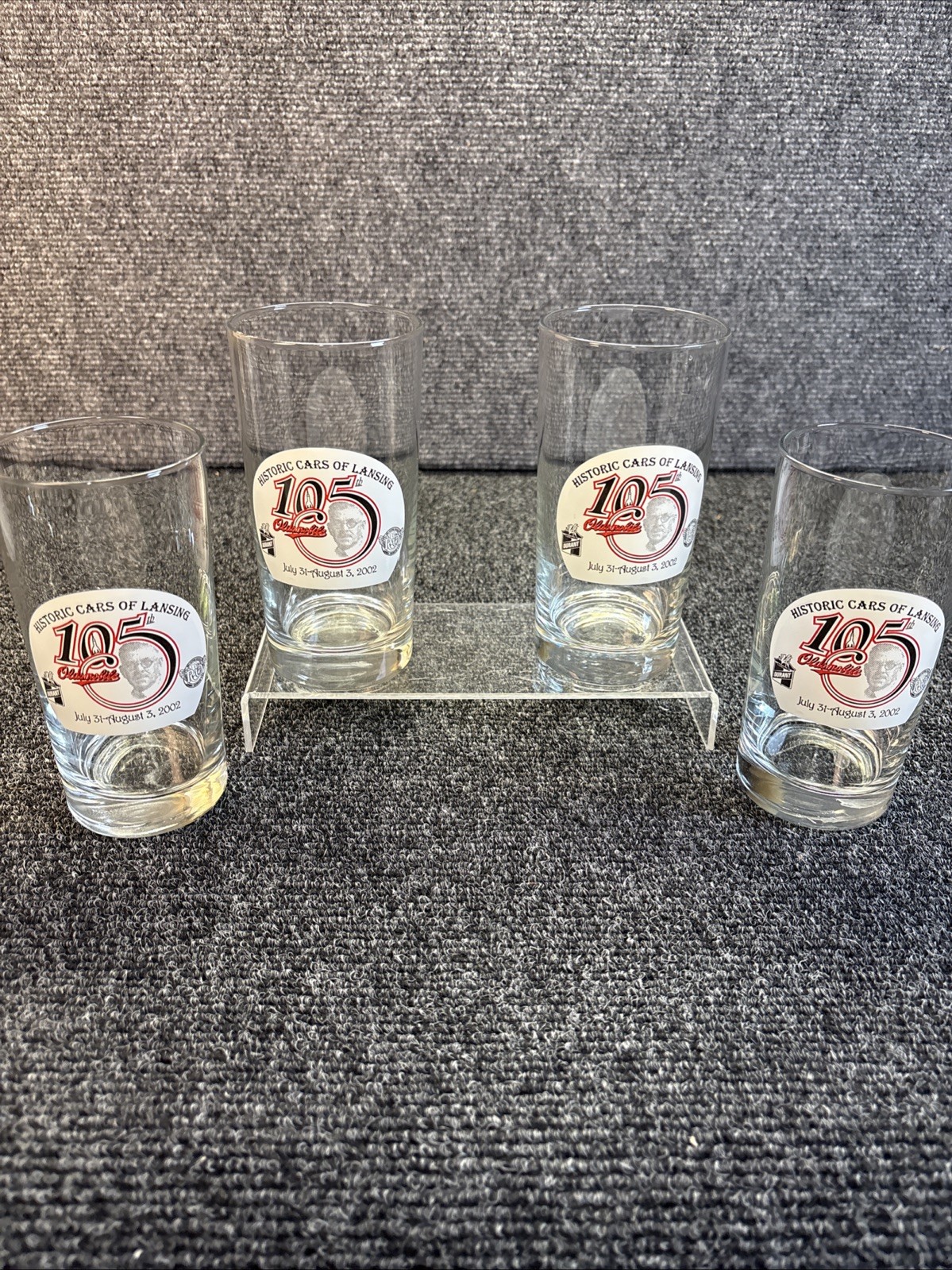 Vtg~Historic Cars of Lansing, 105th Anniversary Oldsmobile Fest~Set of 4 Glasses