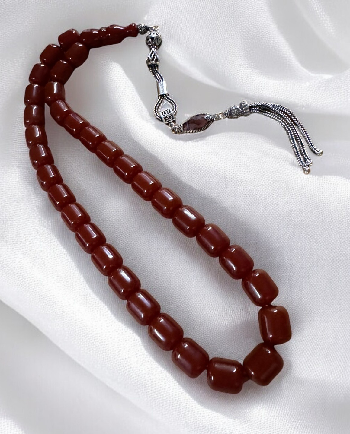 Dark brown agate tasbeeh 925 carat silver