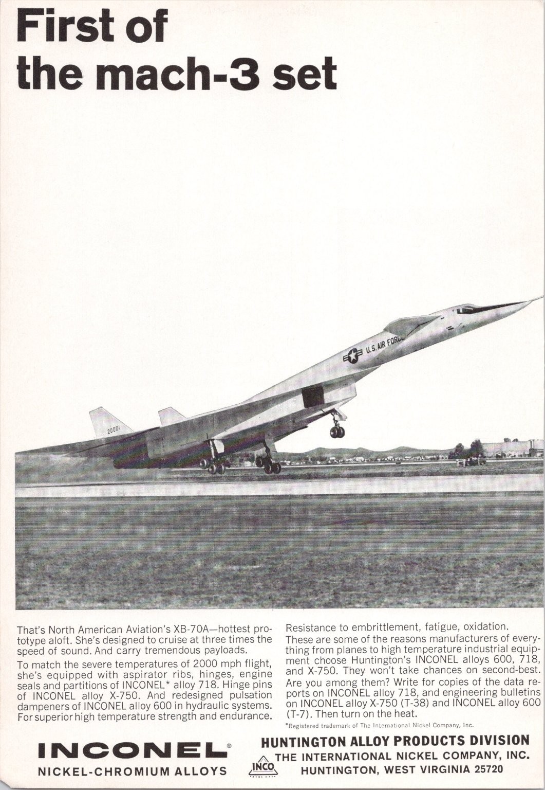 INCONEL XB-70A Valkyrie Mach-3 Jet Vintage 1965 Magazine Ad Print