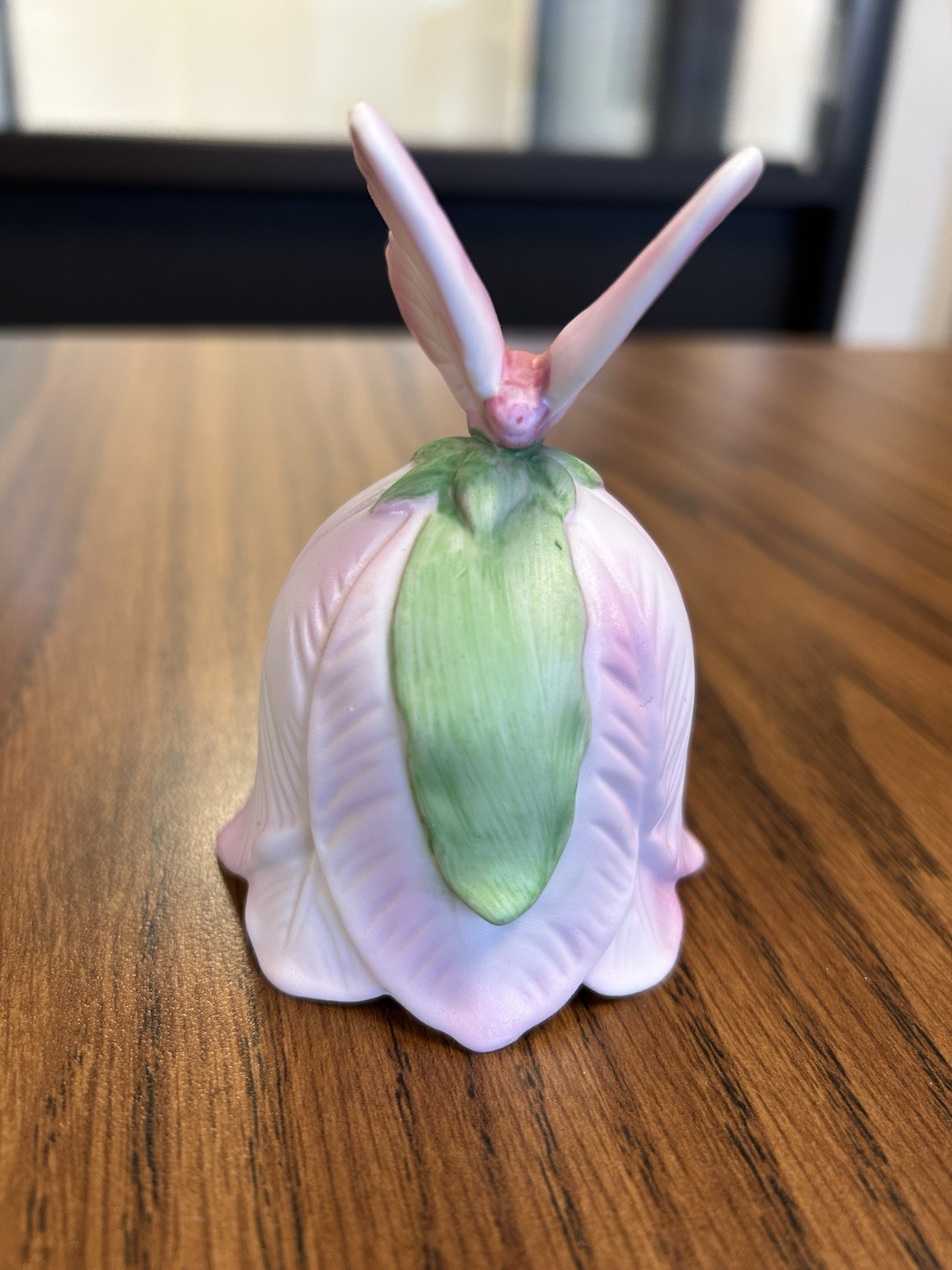 Vintage Lefton China Hand Painted Tulip Butterfly Bell RARE PINK Porcelain Vintage Lefton China Hand Painted Tulip Butterfly Bell RARE PINK Porcelain