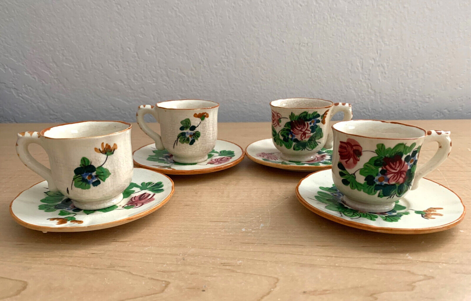 Morikin Ware Occupied Japan Miniature Tea Cup & Saucer Set of 4