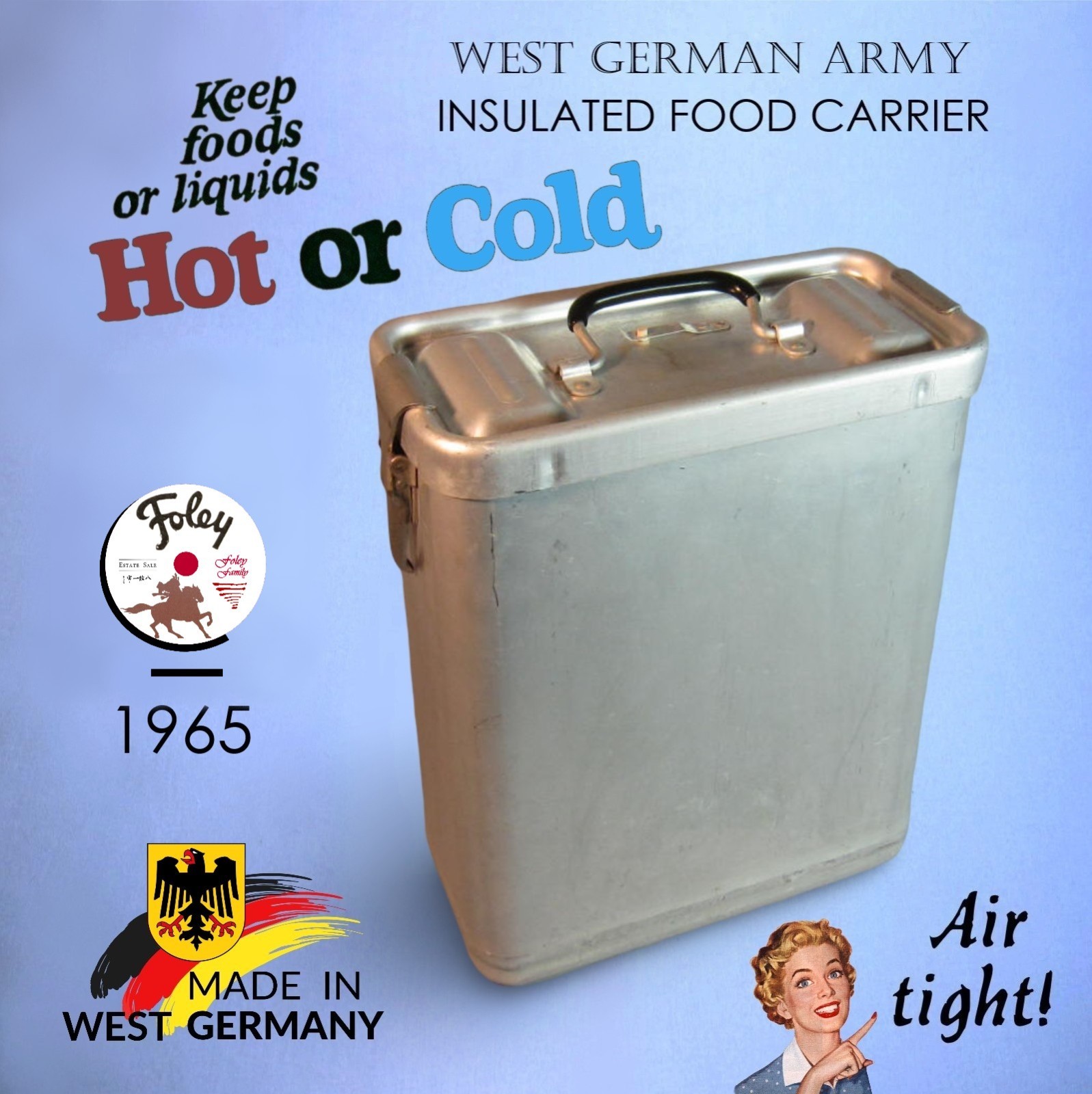 1965 West German Army Mermite Jerry Can (Air Tight) Food Storage Aluminum Insert