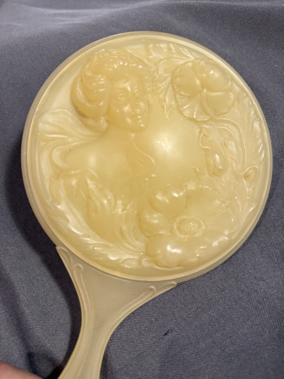 Antique Art Nouveau Gibson Girl Celluloid Vanity Hand Mirror 