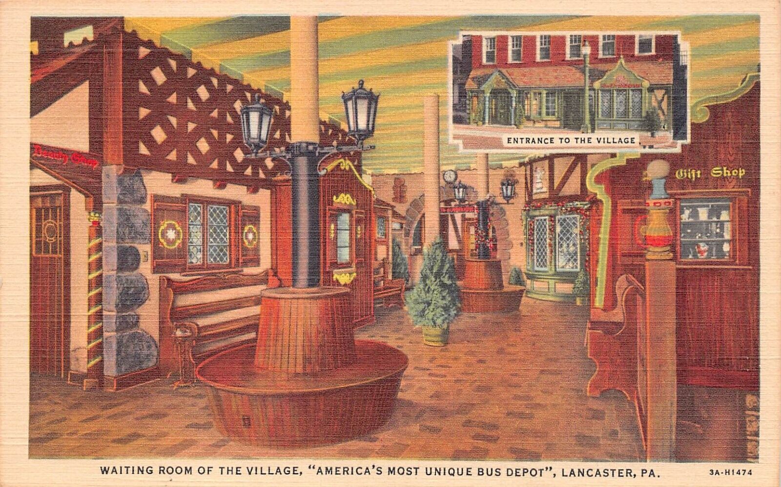 Vintage Postcard Lancaster PA Pennsylvania The Village Bus Depot Interior Shop