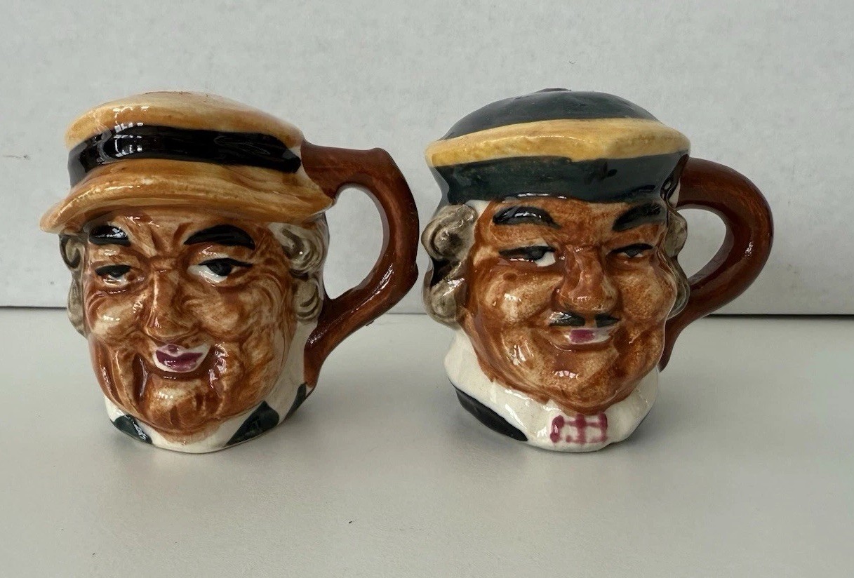 Vtg Hand Painted Japan Toby Mug Salt & Pepper Shakers Character Face Mid-Century