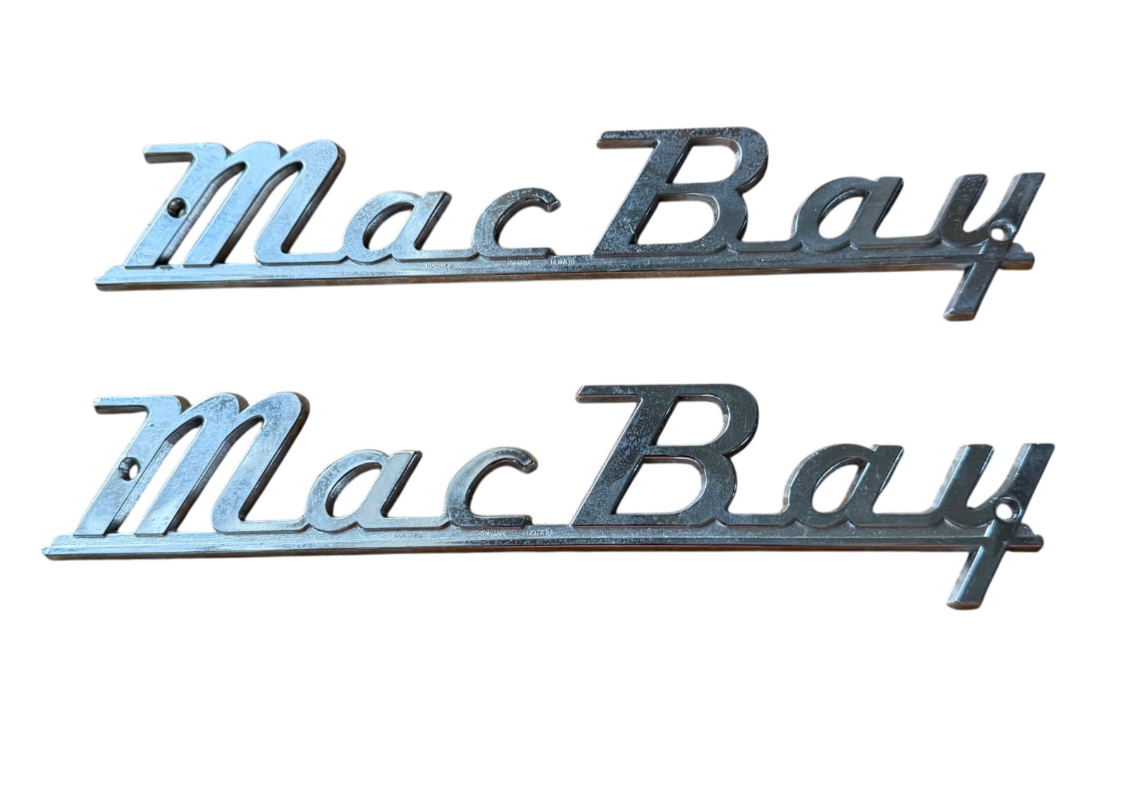 Vintage Mac Bay Boat Emblems Pair 8.75\