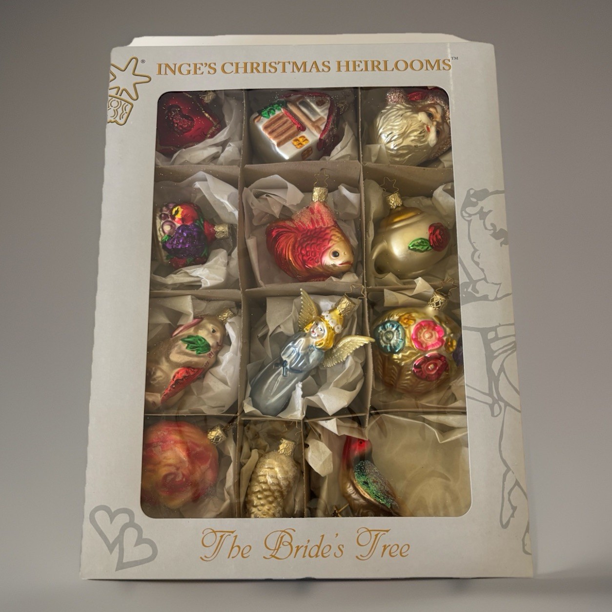 Inge’s Christmas Heirlooms 12 Glass Ornaments The Bride's Tree Set Germany