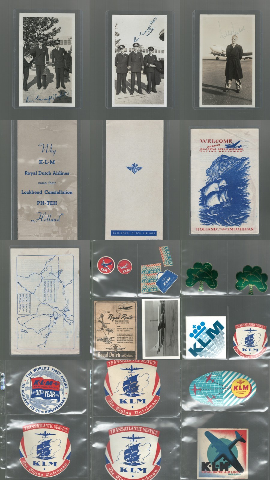 KLM Royal Dutch Air Lines Collection of 34 Pieces Many Signed See Description
