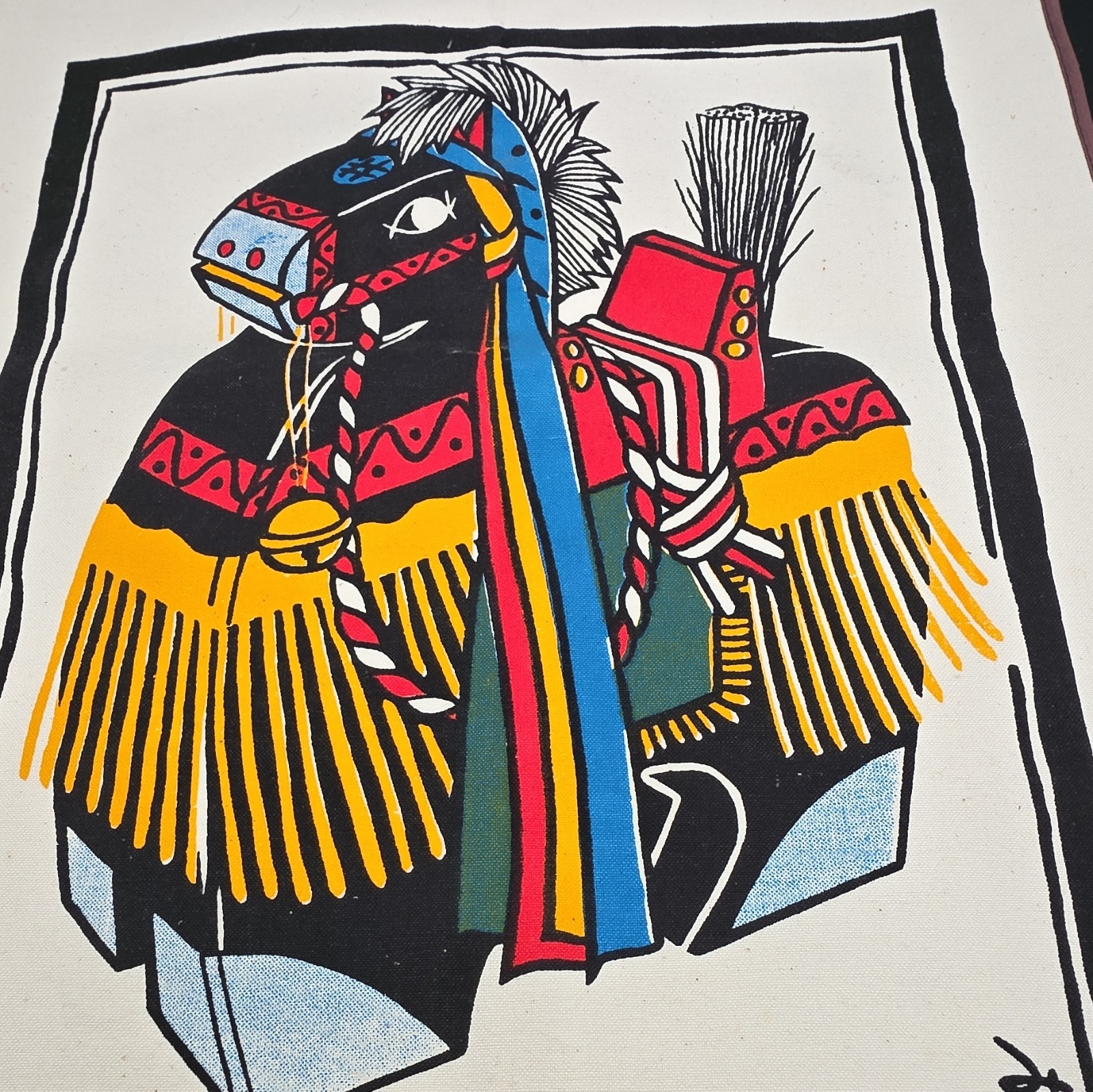 ​Vtg Japanese Noren Curtain Tapestry ChagChag Umakko Iwate Horse Folk Art Canvas