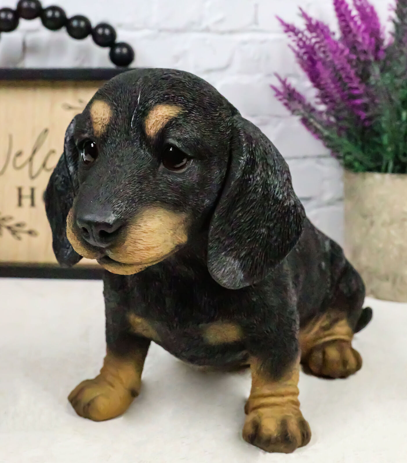 Realistic Black And Tan Dachshund Puppy Statue 8\