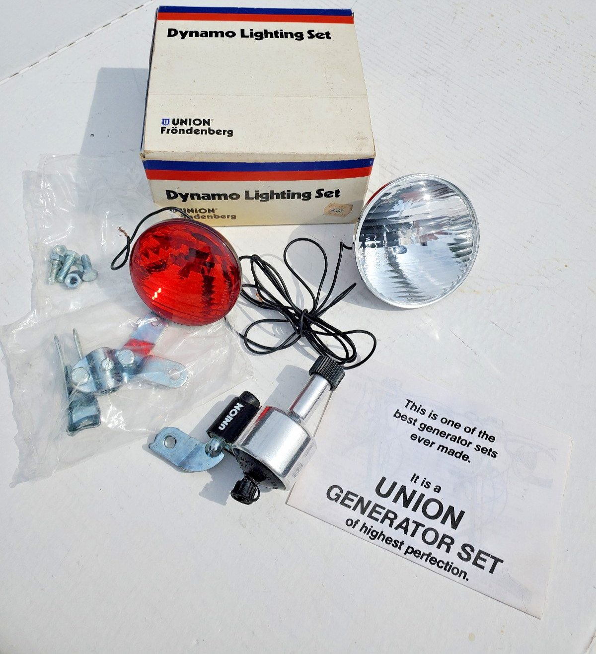 NOS Union Dynamo Generator Head Tail Light Set Bicycle Vtg Schwinn Puegeot Fuji