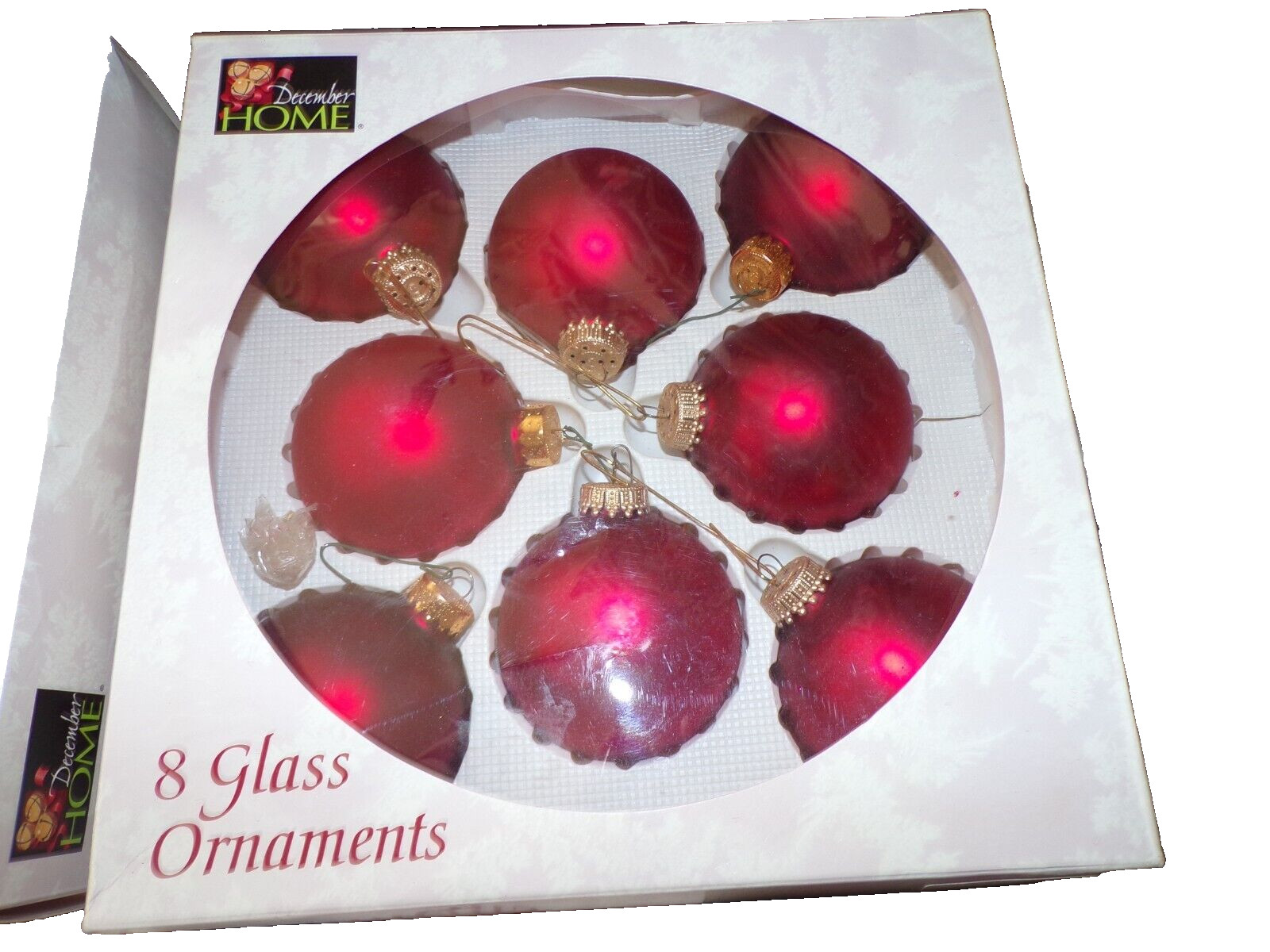 1997-99 December Home 8 glass Ornaments Red with Gold crown Original Box Dsk