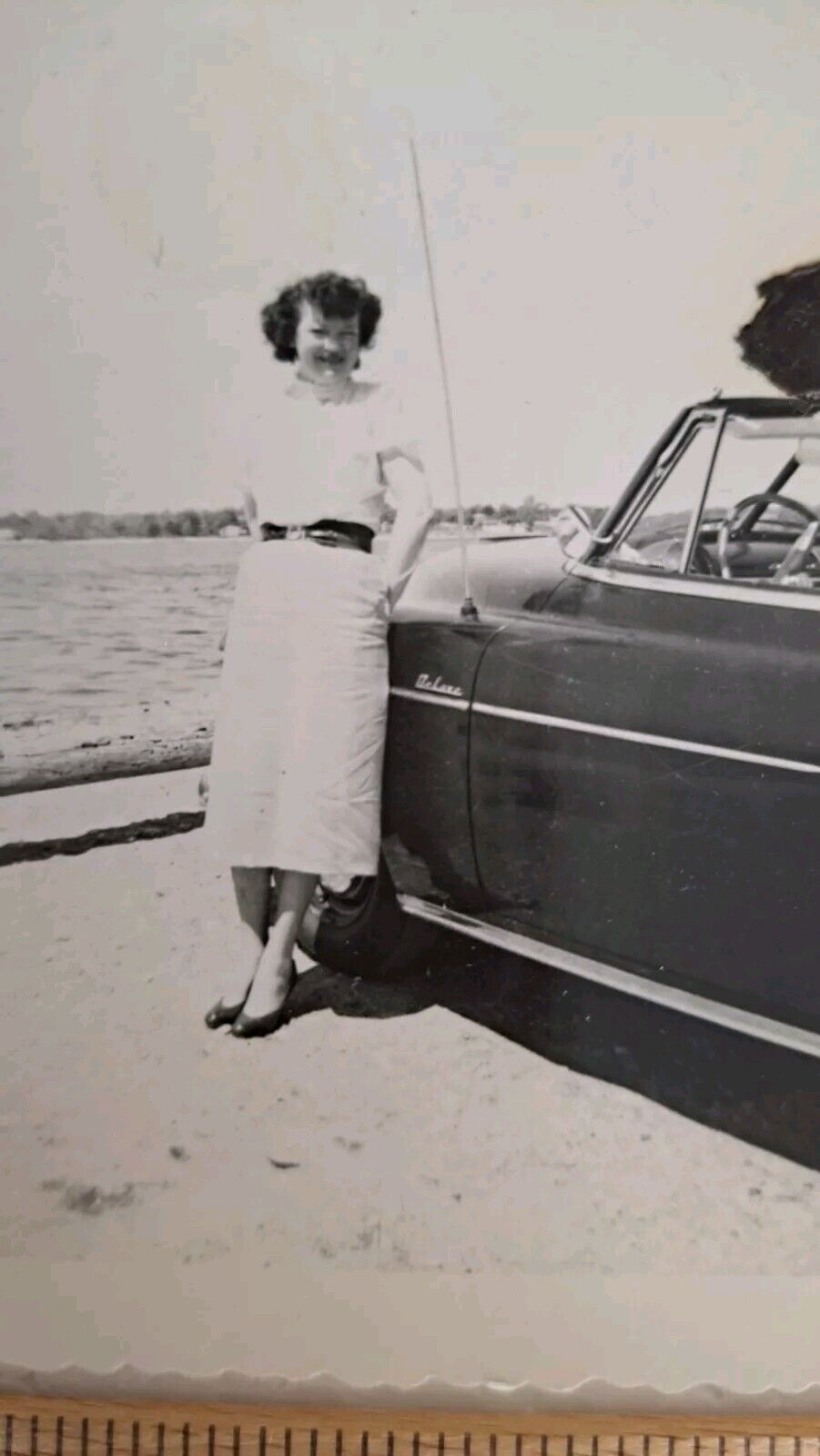 1940's ? Black & White Photo Woman Leaning On Car Small Photo