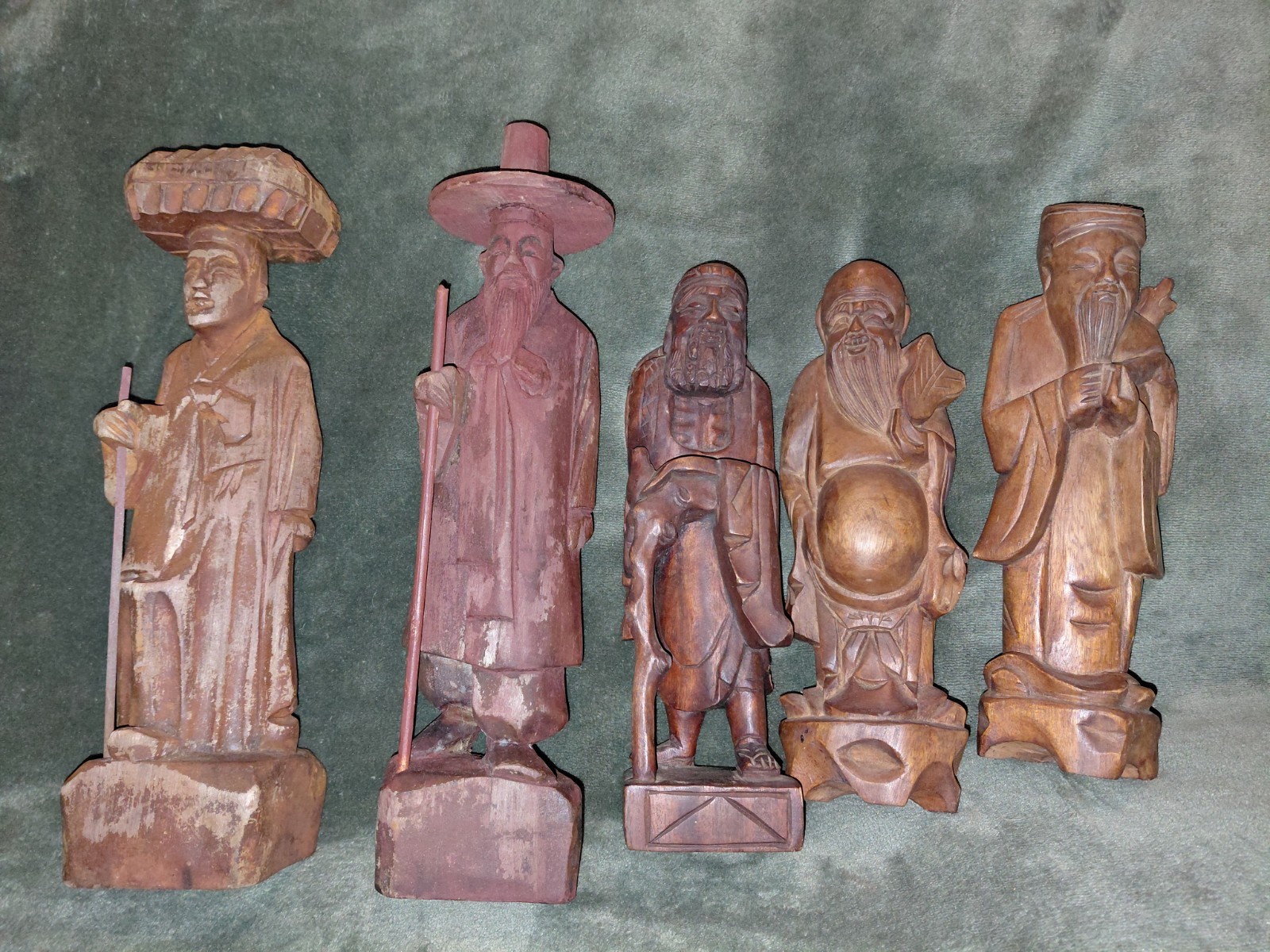 5 Vintage hand-carved wooden Asian figurines
