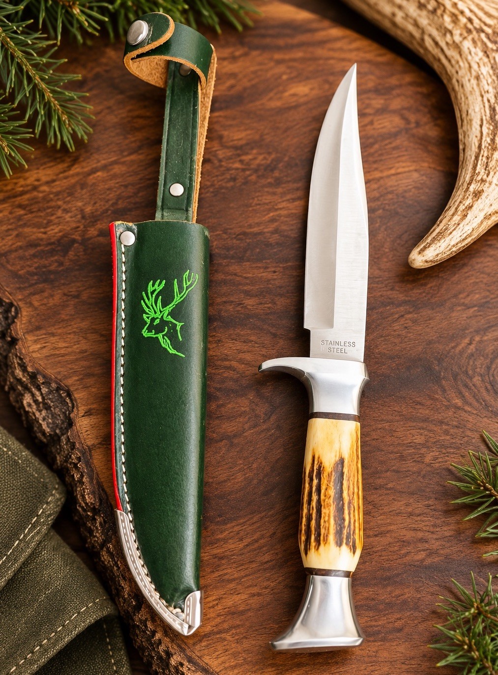 Vintage HOFFRITZ SOLINGEN GERMANY - ORIGINAL BOWIE Knife - Stag Handle