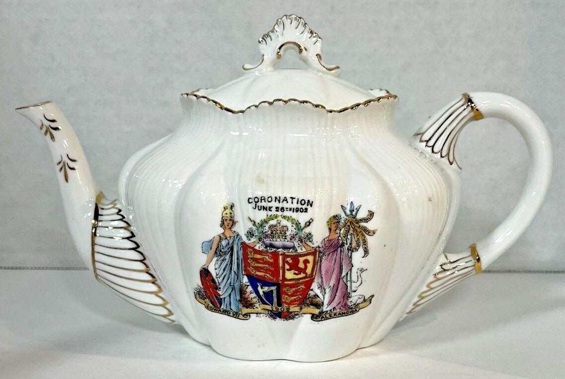 FOLEY CHINA KING EDWARD VII CORONATION 1902 TEAPOT - EMPORER OF INDIA