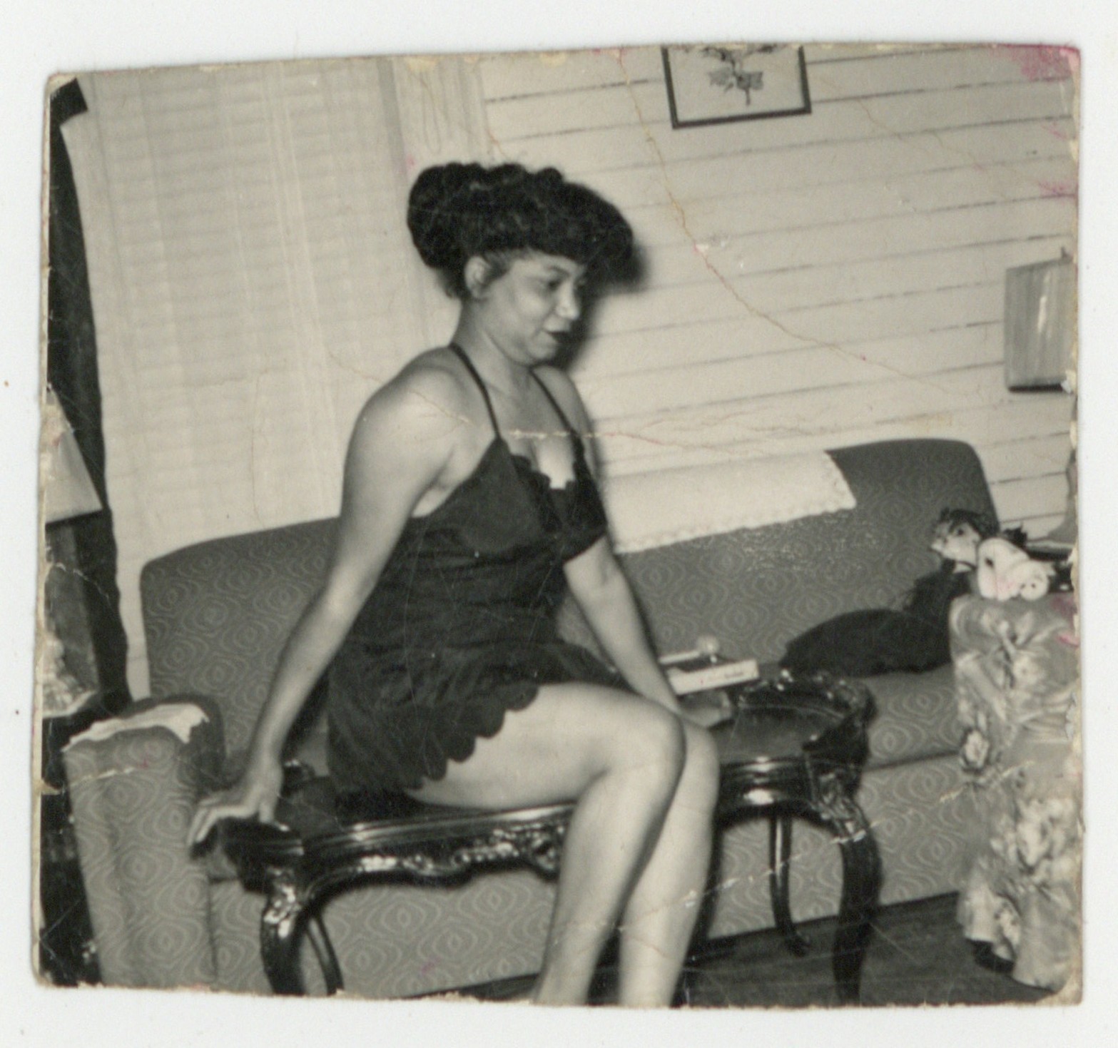 African American Woman Lingerie 1940 Sex Worker Atop Table Prostitute Photo
