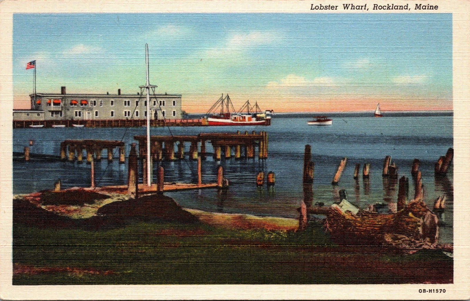 Rockland Maine Lobster Wharf Postcard unused 1930s/40s Rockland Maine Lobster Wharf Postcard unused 1930s/40s