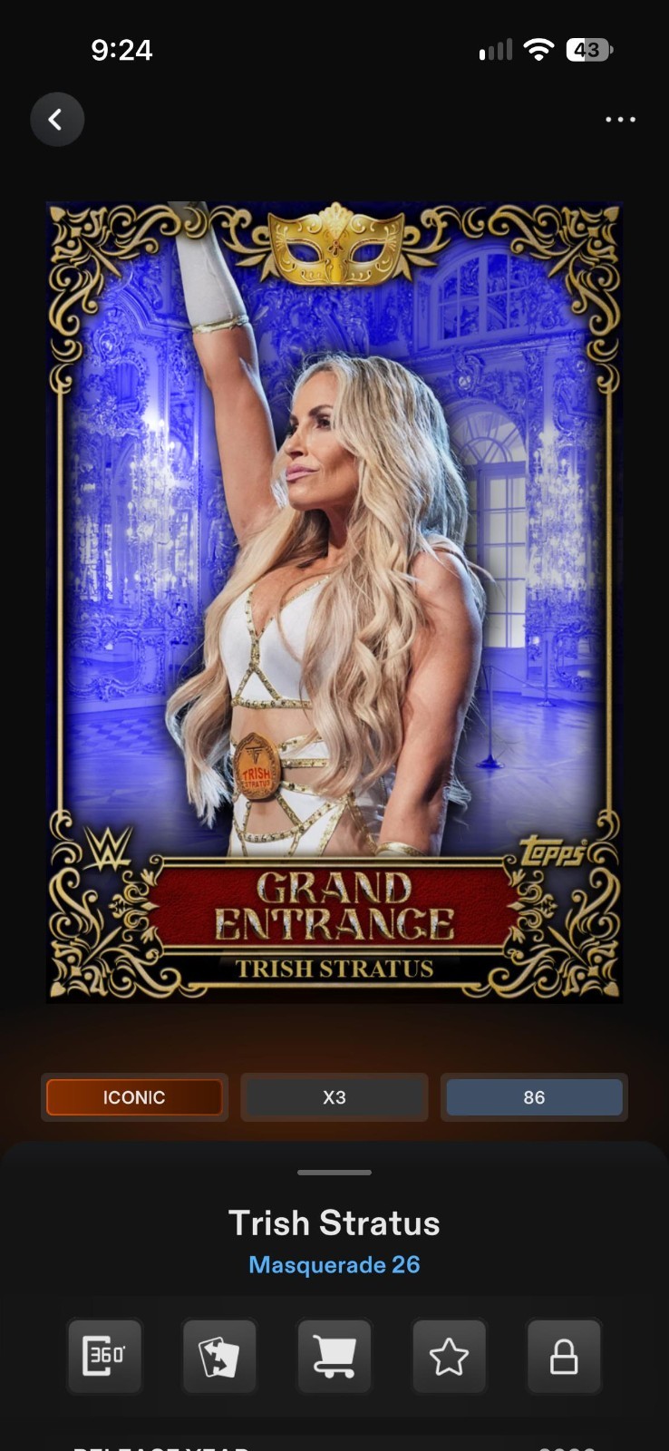 Topps WWE Slam 2026 Masquerade Sapphire Grand Entrance Base Iconic Select