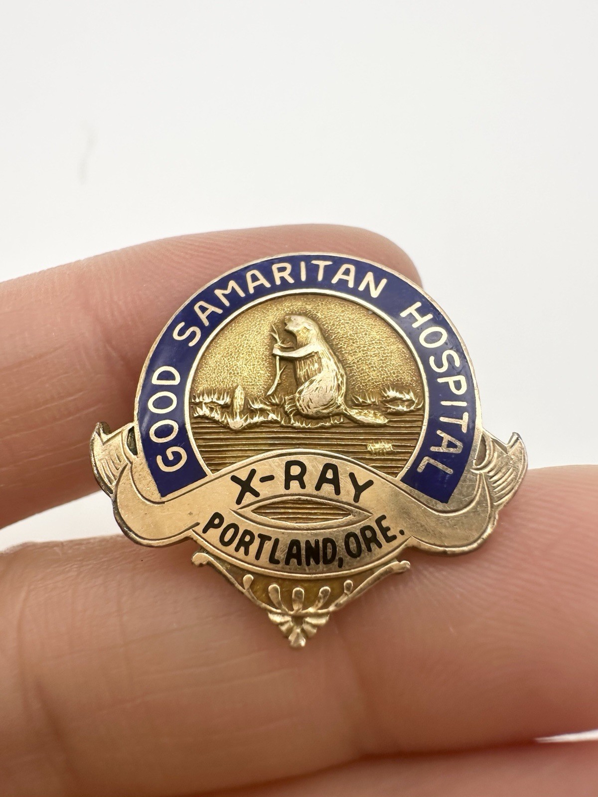 Vintage 10k Gold Filled X Ray Portland Hospital Badge Pin