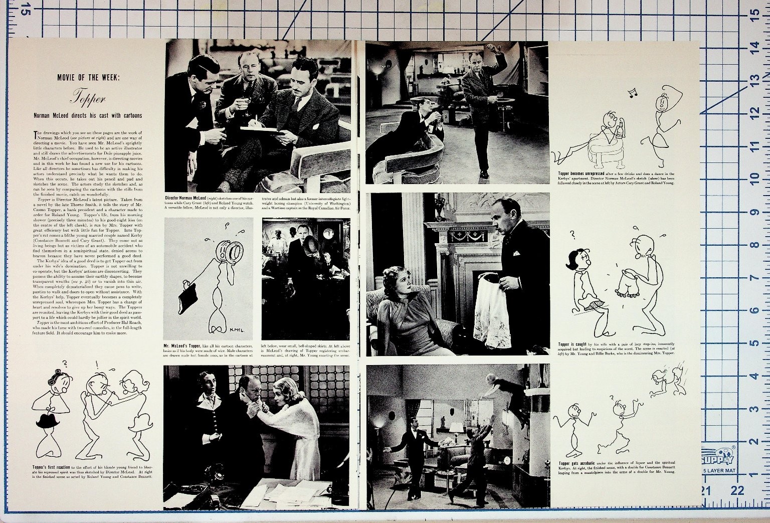 Vintage 1937 Topper Movie Magazine Spread Norman McLeod Cartoons Stills Ephemera Vintage 1937 Topper Movie Magazine Spread Norman McLeod Cartoons Stills Ephemera