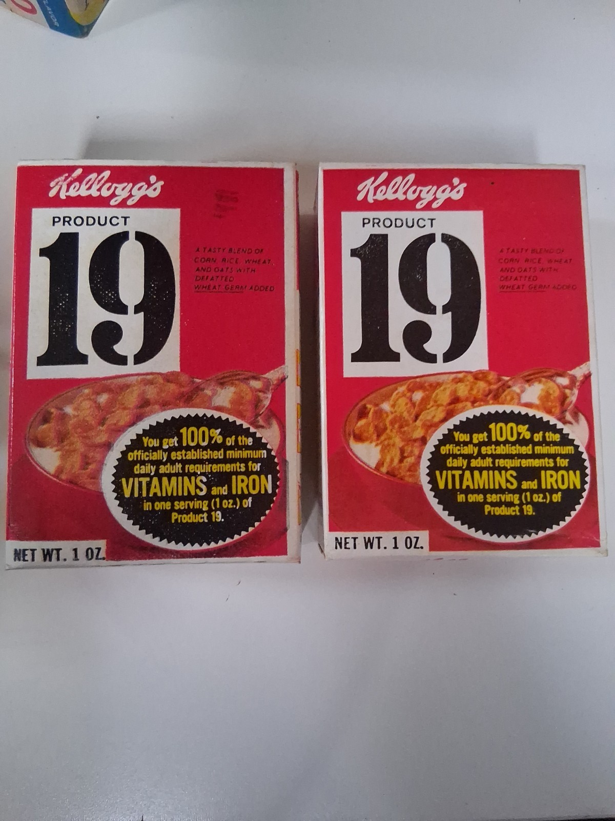 VTG 1960s Sealed Unopened Kellogs PRODUCT 19 Cereal 1 oz Full Box (2)