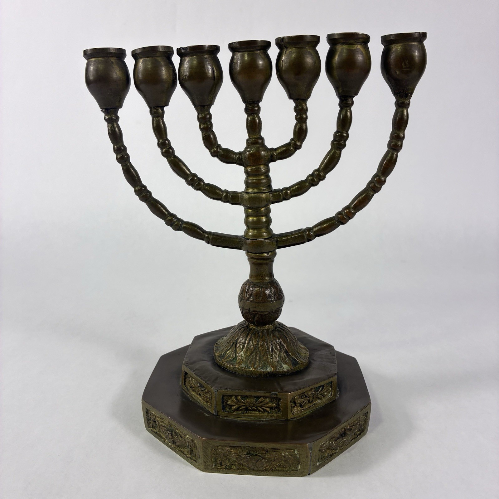 Vintage Brass Menorah Candle Holder 7 Branch Rotating Judaica Hexagon Heavy