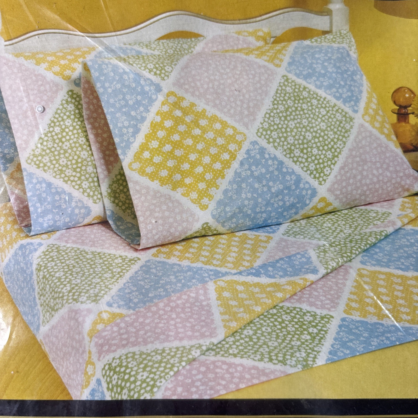 Vintage Sears Bloomin' Patch FULL Flat Sheet Pastel Floral Patchwork Percale NWT