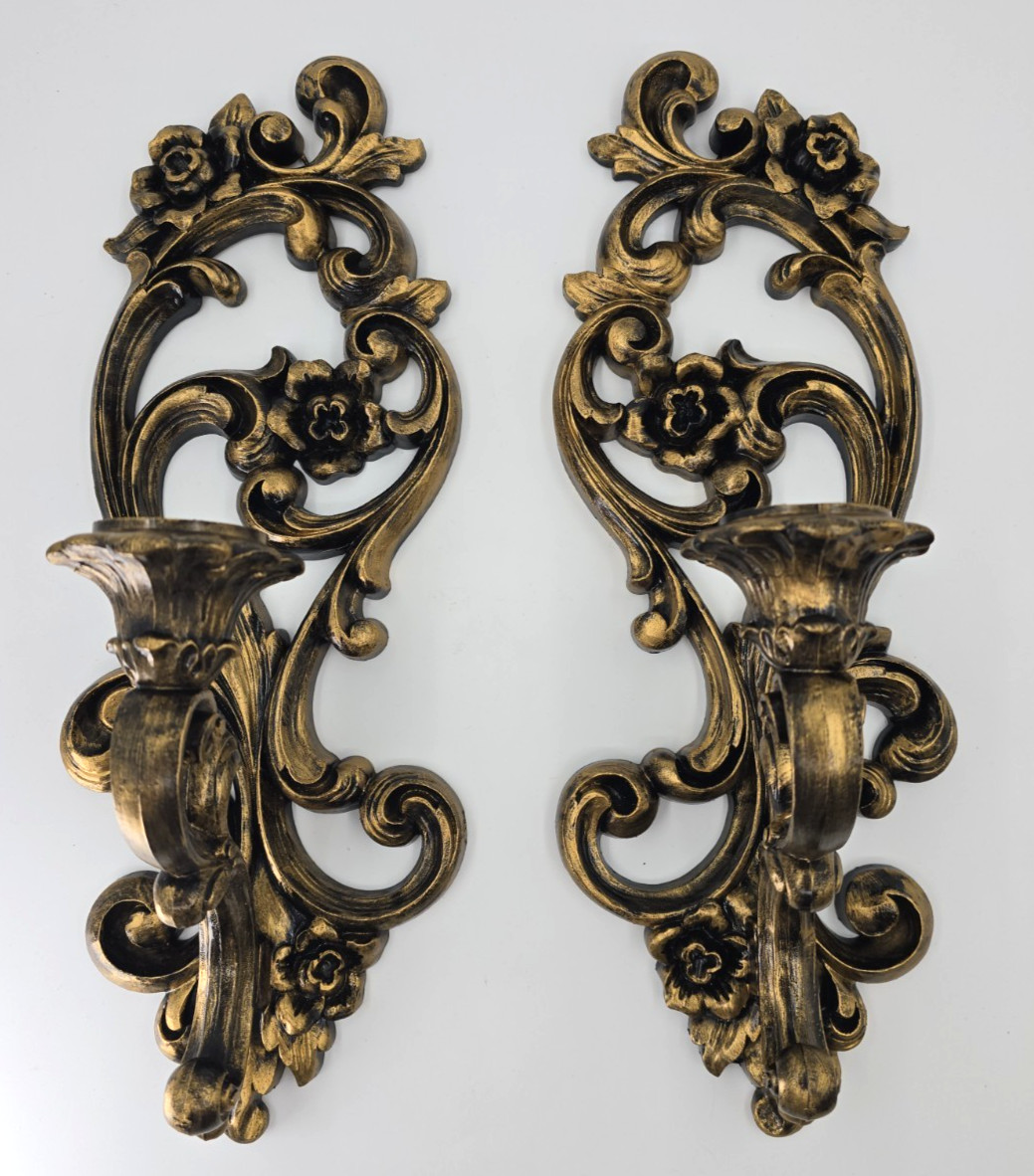 Homco Set of 2 Sconces Repainted Dark Academia Moody Decor Romantic Black Gold