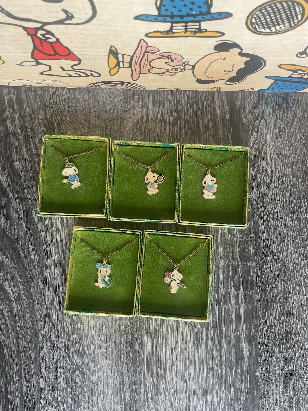 Peanuts Snoopy Necklace, Sports, Music And Famous Joe Cool- Set Of 5, New In box Peanuts Snoopy Necklace, Sports, Music And Famous Joe Cool- Set Of 5, New In box