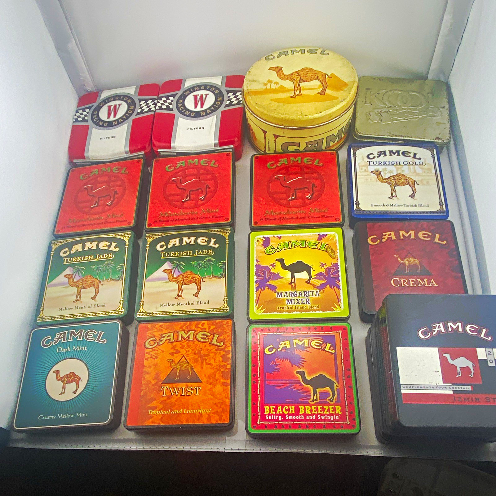 Vtg Tobacco Tin Lot Camel Exotic Blends Winston Kool Cigarette Collectible Mixed Vtg Tobacco Tin Lot Camel Exotic Blends Winston Kool Cigarette Collectible Mixed