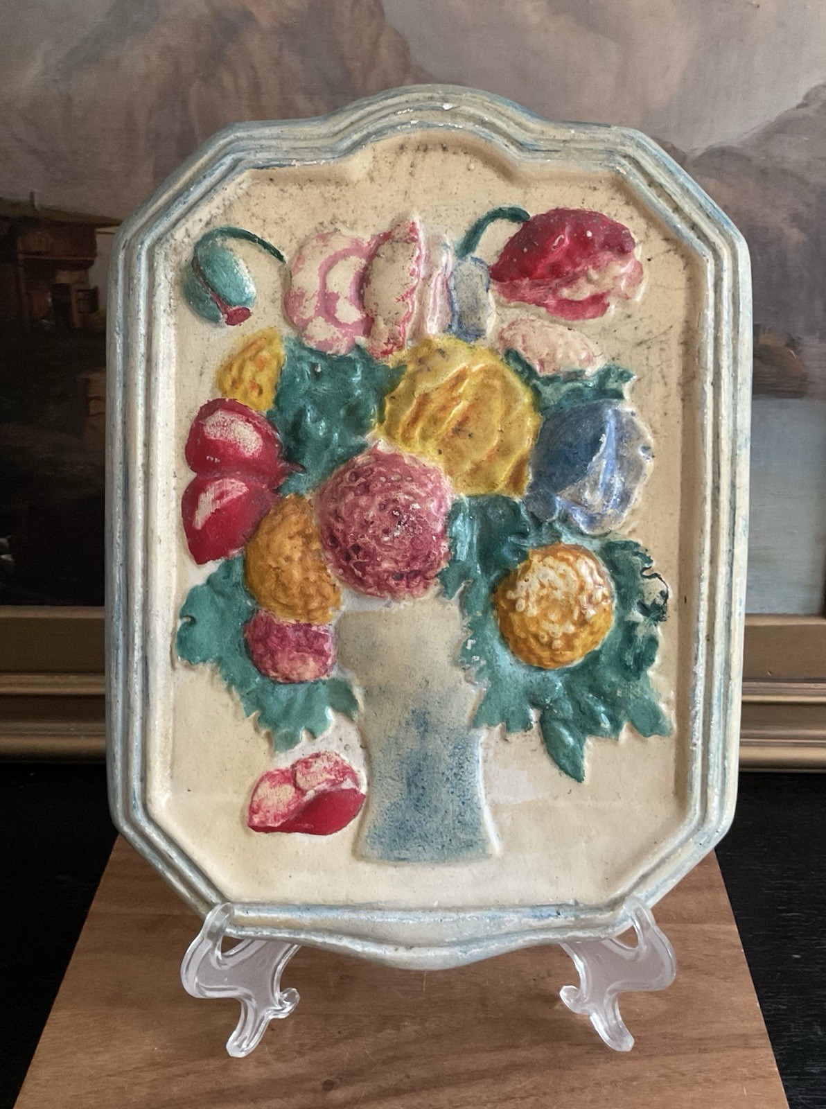 CHALKWARE Floral WALL PLAQUE Vintage for Thayer & Chandler Chicago
