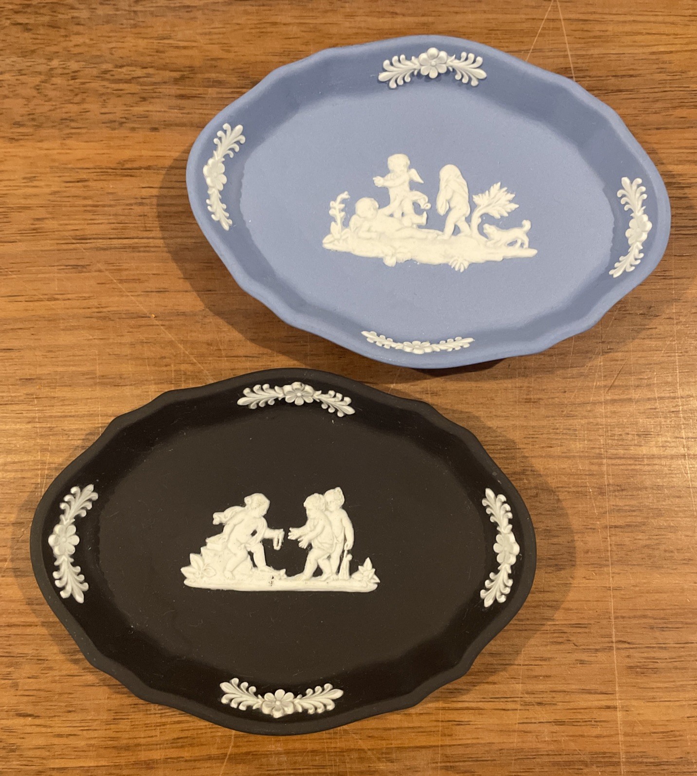 Wedgwood Jasperware Trinket Trays—one Black; One Light Blue—pair