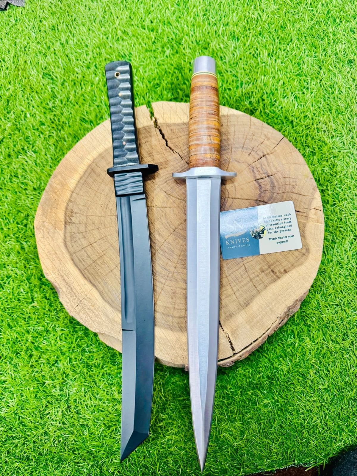 2pcs-Custom Handmade D2 Steel Hunting Tanto & Toothpick Dagger With Sheath