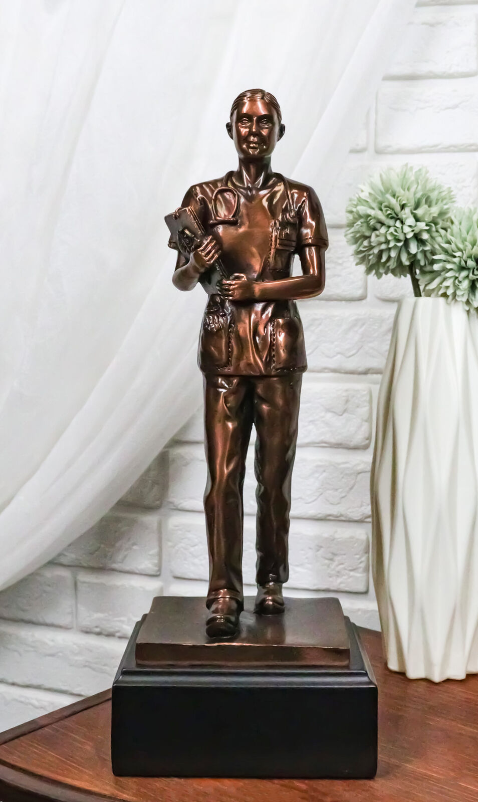 Medical Professional Physician Female Nurse Doctor Bronzed Resin Statue W/ Base