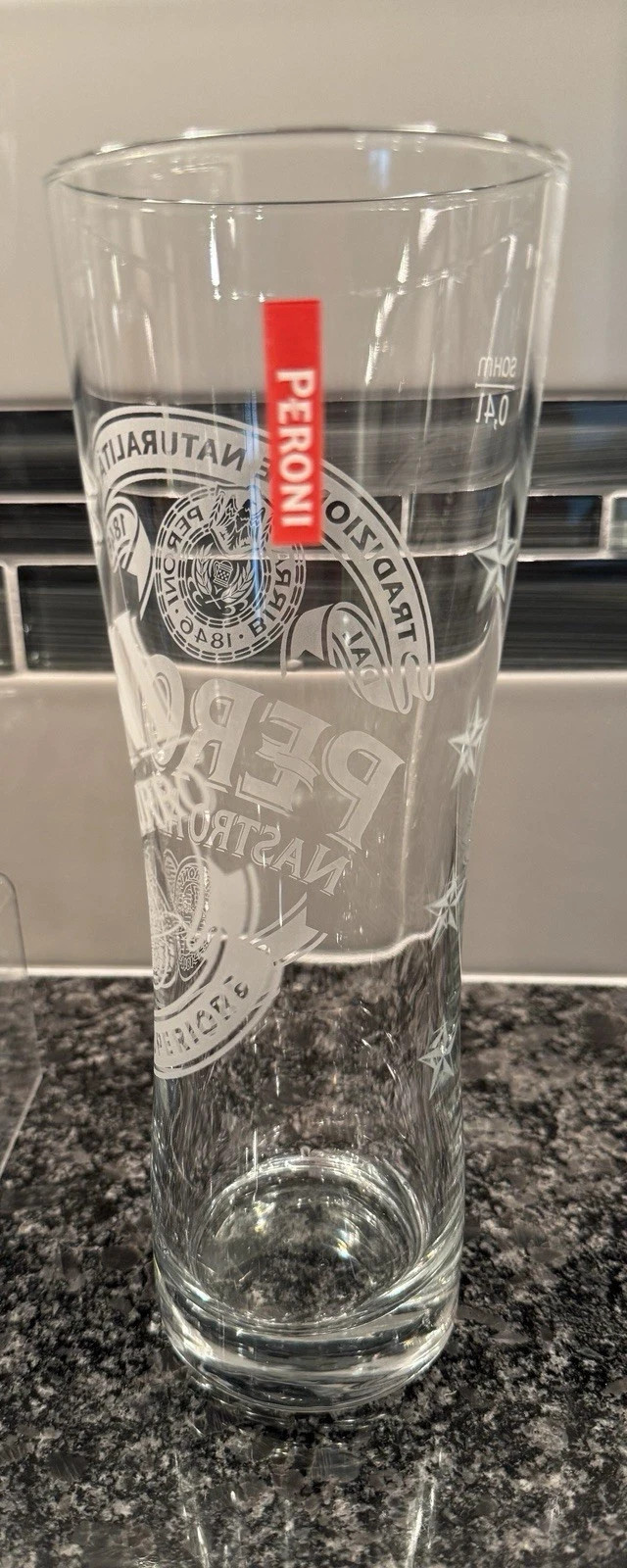 New- 6 PERONI NASTRO AZZURRO Etched Italian Beer Glasses 13 fl oz  8.25 Tall Ori