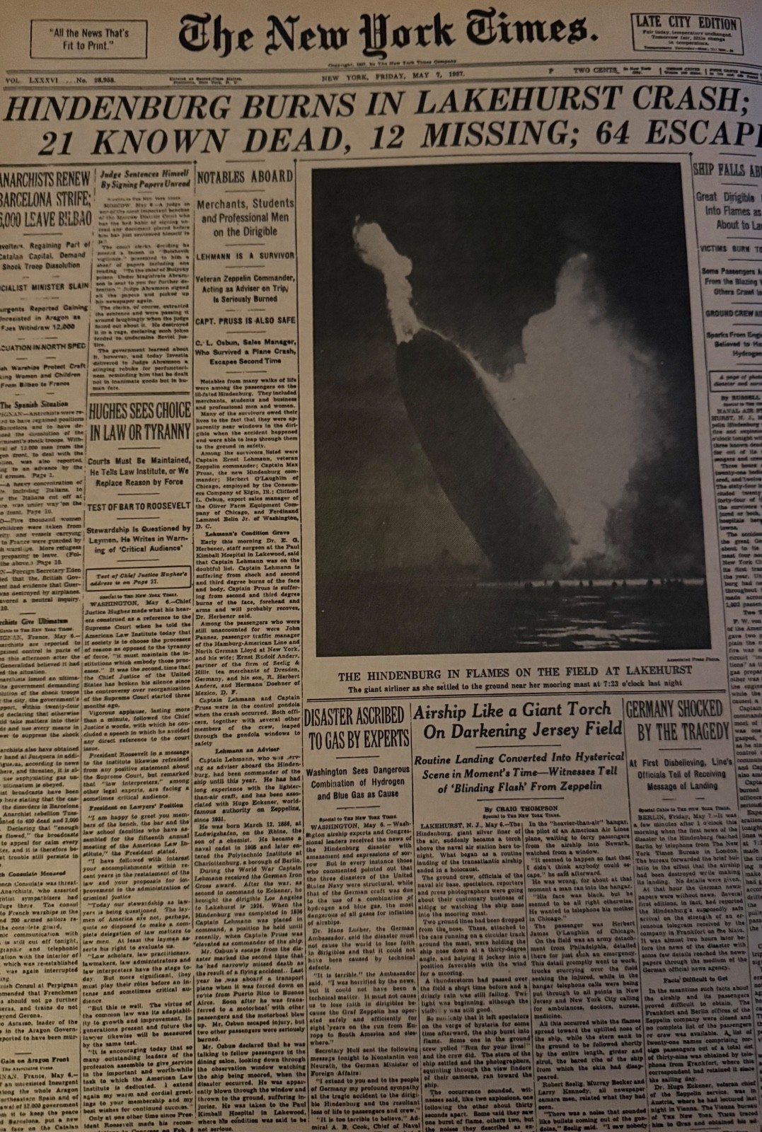 Vintage Hindenburg Airship Crashes in Lakehurst NJ NEW YORK TIMES News Article