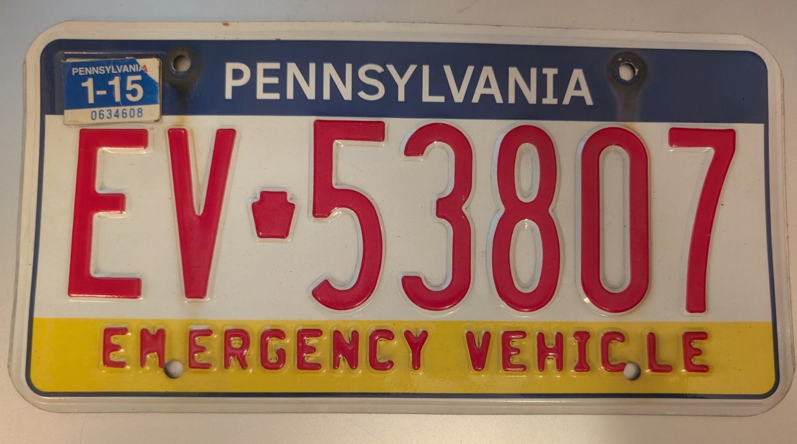 2015 Pennsylvania Pa Penna Emergency Vehicle License Plate Fire Truck Ambulance