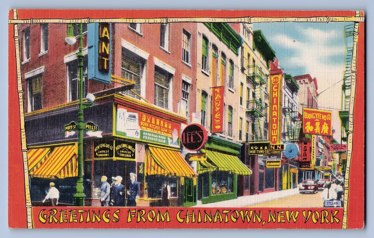 1940s Chinatown New York Mott Pell Streets Manhattan linen-era Postcard  -1180
