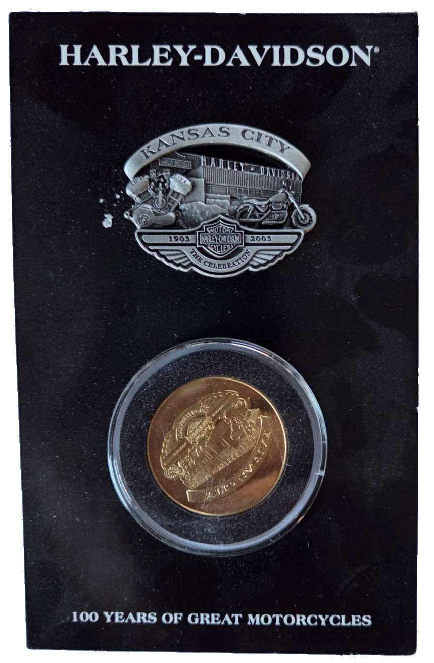 🔥 HARLEY-DAVIDSON 2003 KANSAS CITY 100TH ANNIVERSARY COIN & PEWTER PIN -VINTAGE