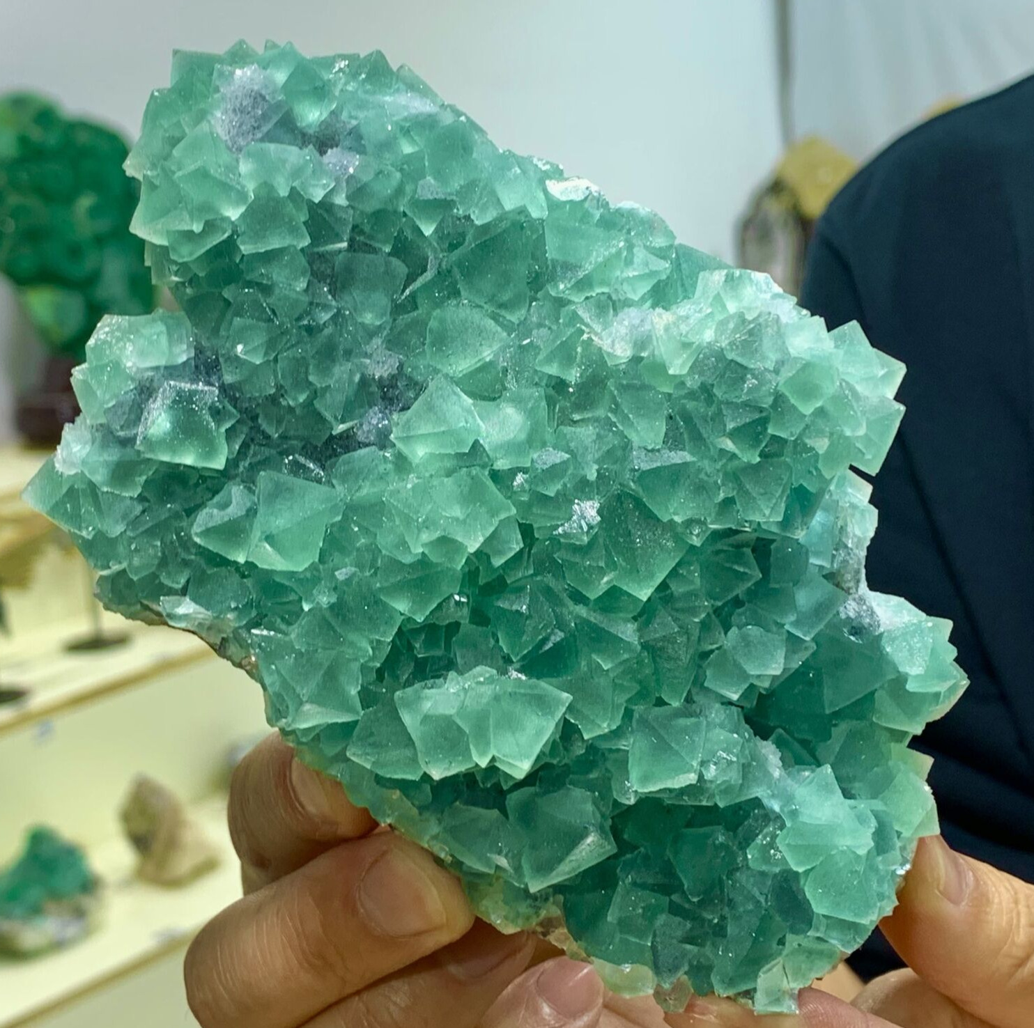 1.46LB Natural green Fluorite Quartz Crystal Mineral specimen